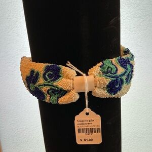 Magpies Beaded Headband with Blue and Green Floral Design